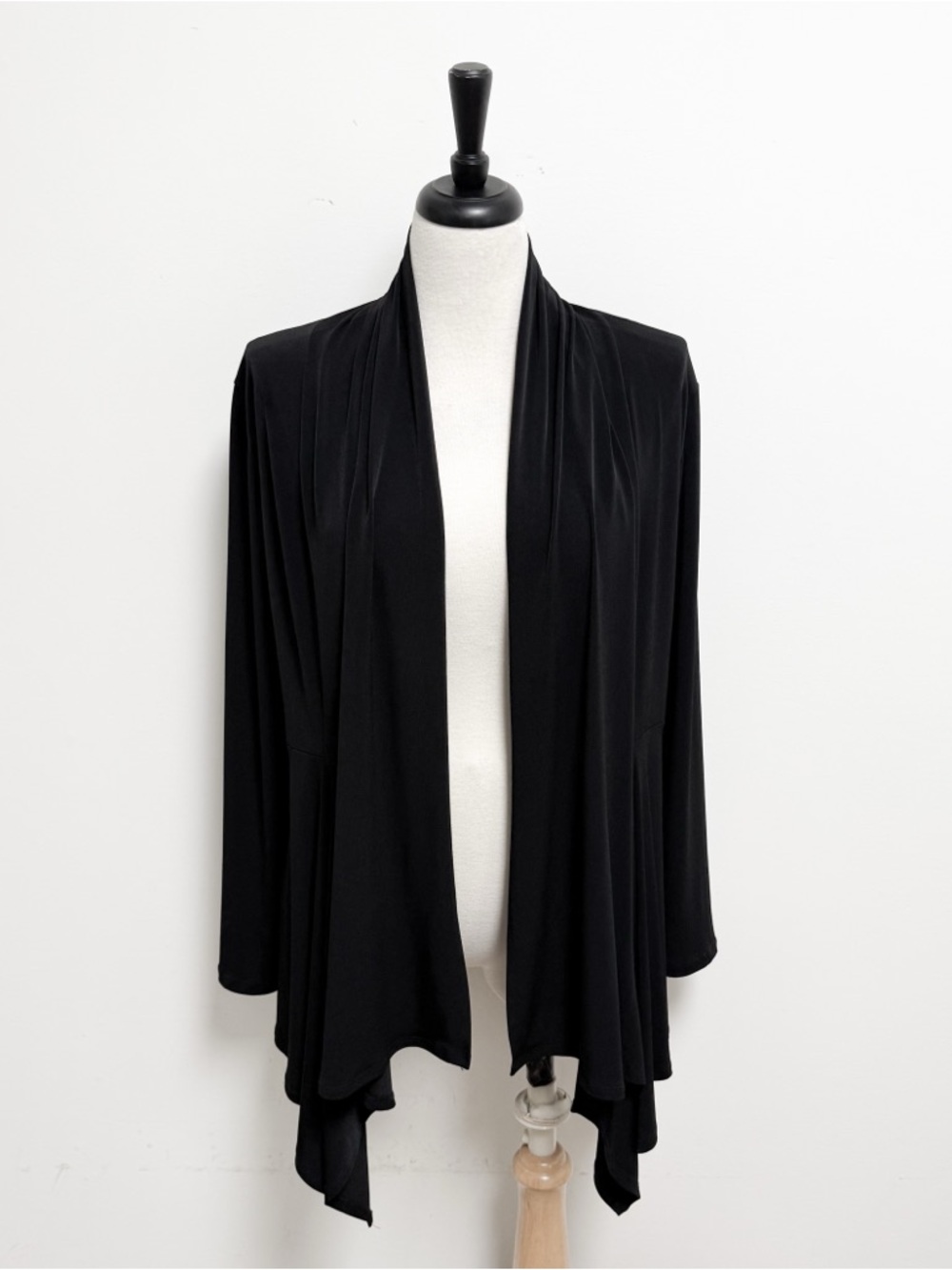 Clara Sun Woo Black Open Front Drape Waterfall Lapel Long Sleeve Cardigan XL